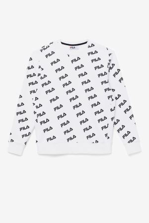 FILA Diagonal Logo Crew Sweatshirts White / Black,Womens Clothing | CA.YKGABZ025